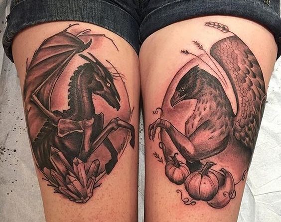 Thestral Tattoo Designs on Women Legs